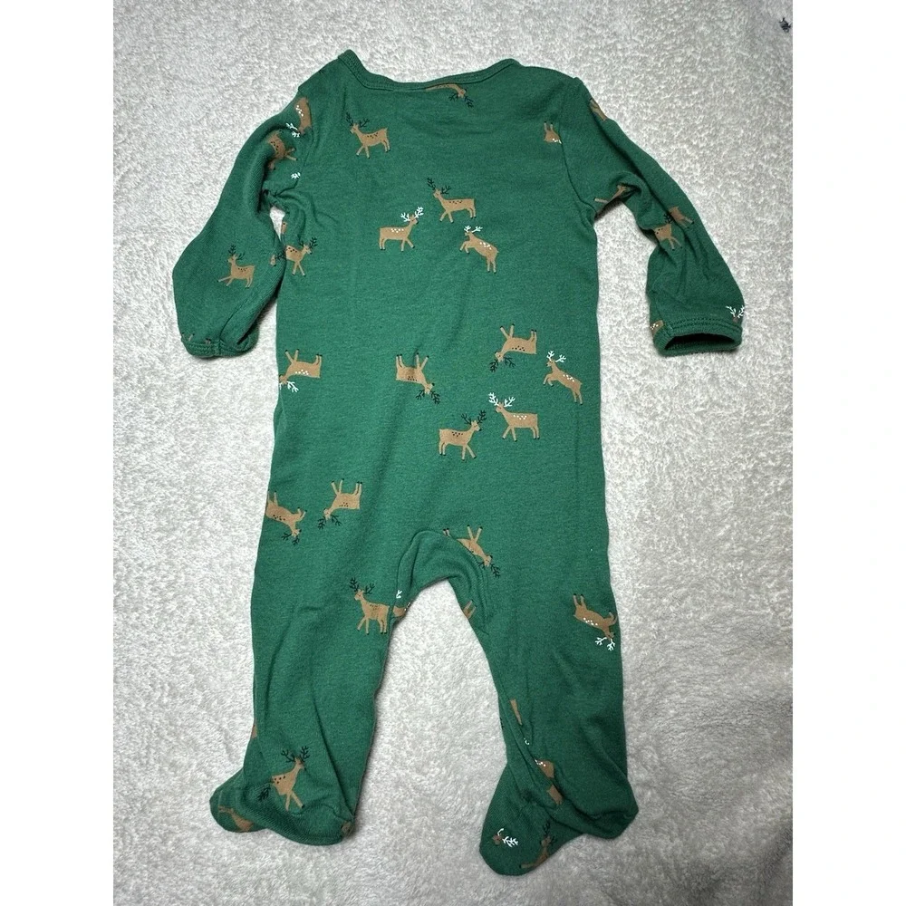 Carter's Baby Sleeper Button Snaps Green With Deer Christmas Holiday 3 Months
